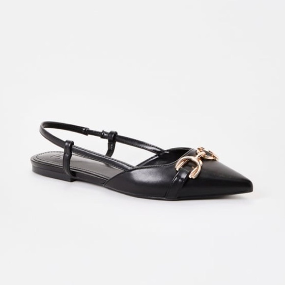 Justfab Just Fab Pointed Toe Black Slingback Flats w/ Gold Accent New Size 9 - Picture 11 of 12